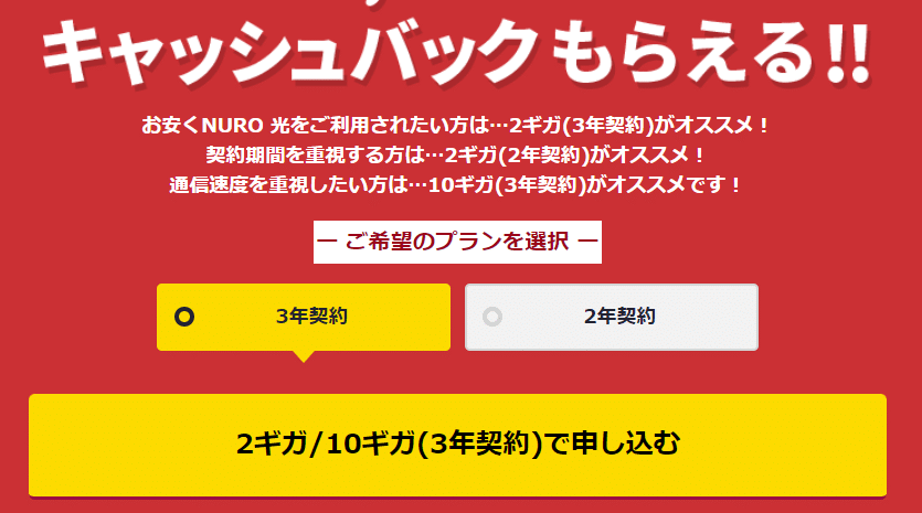 NURO光　申込画面