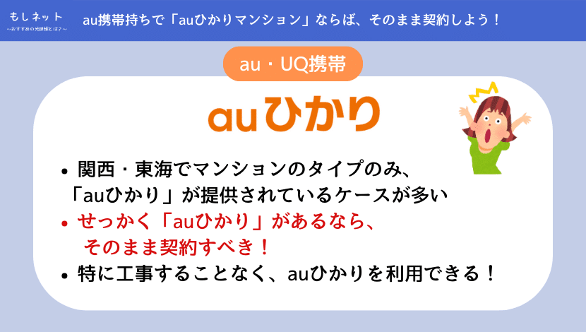 マンションならば、「auひかり」が設備されていたりする